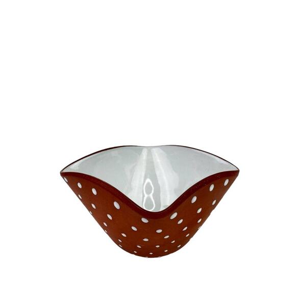 Vintage 60s Graveren Norsk Brown White Polka Dot Pottery Bowl Norway - Picture 1 of 6
